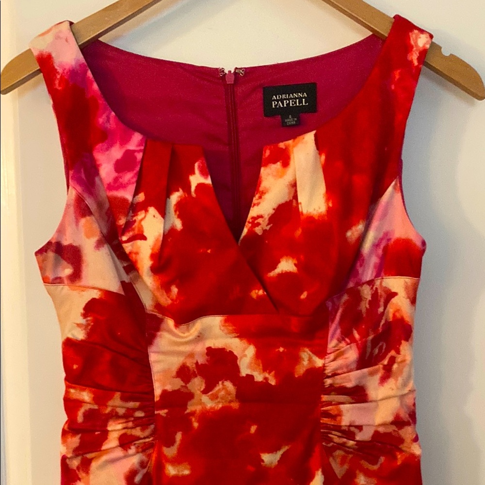 Adrianna Papell Red and Pink Women's Dress. Size 4. - Picture 2 of 4